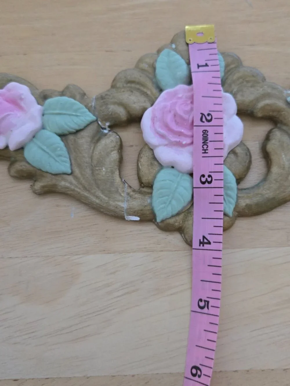 Pink Rose Chippy Wall Decor Gold Scrollwork Cottagecore Vintage-Style - FLAWED